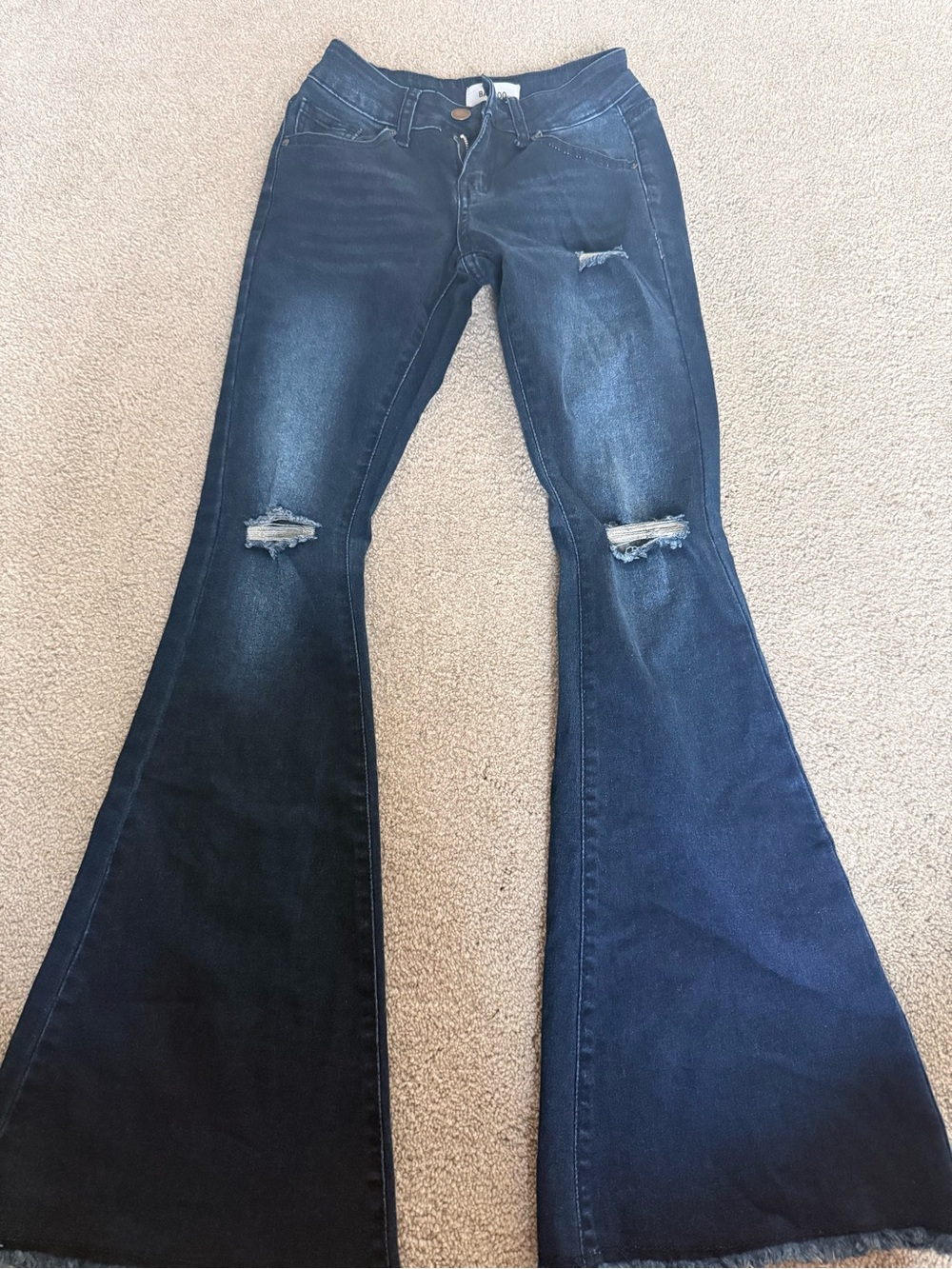 BAMBOO Dark Blue Distressed Flare Jeans